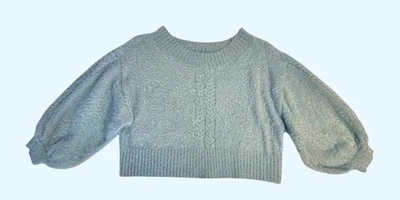 Suéter cropped de malha difusa oliva mangas balão verde sálvia claro tamanho M - Imagem 1 de 4