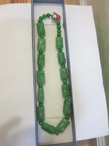 Brandneu Shop LC Burmesische grüne Jade geschnitzt 18" Perlenkette - Bild 1 von 3