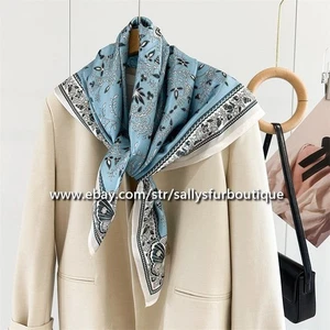 Sallys Boutique 100% Satin Silk Wrap Scarf Vintage Print Bandanna Shawl 35" - Picture 1 of 27