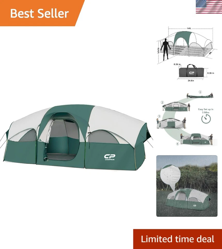 Tienda familiar resistente a la intemperie para 8 con ventilación, bolsa de transporte y habitaciones separadas Foto 1 de 4