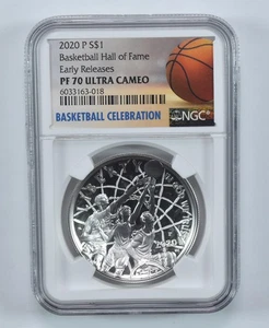 2020-P Basketball Hall Of Fame Commemorative $1 ER PF70 UCAM NGC *7571 - Picture 1 of 5