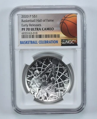 2020-P Basketball Hall Of Fame Commemorative $1 ER PF70 UCAM NGC *7571 - Image 1 of 4