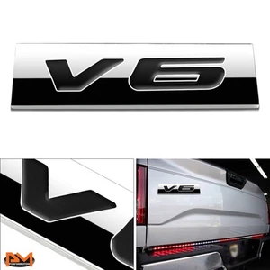 "V6" Polished Metal 3D Decal Black Emblem Sticker For Toyota/Honda/Nissan/Lexus - Picture 1 of 2