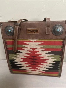 Wrangler Ladies Southwestern Aztec Printed Brown Tote Bag Canceled Carry Purse - Picture 1 of 10