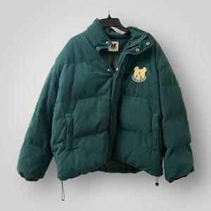 Wicked Corduroy Puffer Jacket Green XXL Dog Logo Zip Up Winter Coat - Picture 1 of 6
