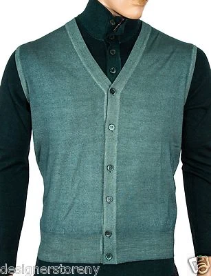 Chaleco Cruciani 100% Lana Abotonado Verde Azul Talla 50  Foto 1 de 2