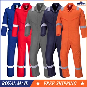 Portwest Hi-Vis Cotton Coverall Reflective Work Wear Overall Safety Boiler Suit - Picture 1 of 16