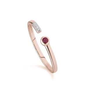 Anillo abierto contemporáneo de rubí y diamantes en oro rosa de 9 quilates - Imagen 1 de 2