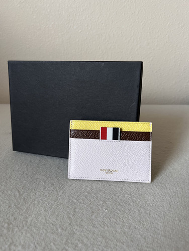 Thom Browne Porta carte singolo Funmix pelle a grana di ciottoli NUOVO