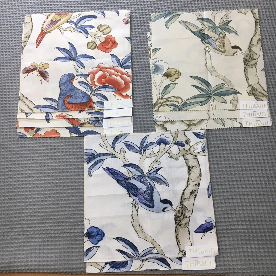 Thibaut Fabric Swatches 9pc Linen Cotton Floral Birds Garden Craft Designer - Image 1 of 4