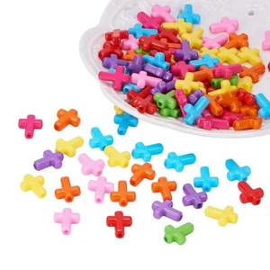 100pcs Colorful Chunky Acrylic Cross Beads Smooth Opaque Loose Spacers 16x12mm - Picture 1 of 6