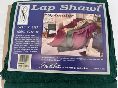 NEW NOS Vintage Park B. Smith Splendor 100% Silk Green Blanket Lap Shawl 50x60 - Image 1 of 4