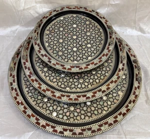 Set of 3 , Wooden Serving Tray, Serving Tray, Mother of Pearl Inlay, Home decor - Picture 1 of 11