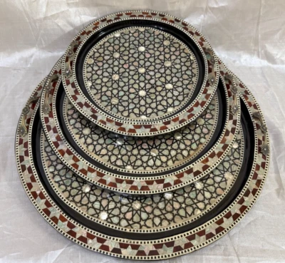 Set of 3 , Wooden Serving Tray, Serving Tray, Mother of Pearl Inlay, Home decor - Image 1 of 4