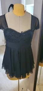Coquette  Black layered Babydoll Chemise Lingerie silver Trim Lace Large - Picture 1 of 11