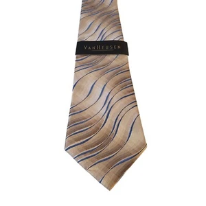 NWT Van Heusen Neck Tie Mens Luxury Tan Blue Abstract Stain Resistant Office - Picture 1 of 14