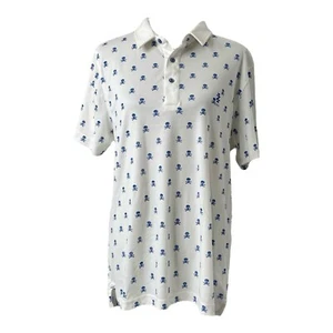 Men’s Large Polo Shirt IZOD Golf White and Blue Skull Print Pima Cotton - Picture 1 of 11