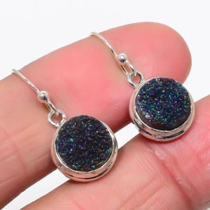 Titanium Drusy Solid 925 Sterling Silver Handmade Earring 1.00"S140121 - Picture 1 of 1