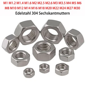 M1.0,1.2,1.4,1.6,2,2.5,2.6,3,3.5,4,5~30 Sechskantmuttern Edelstahl A2 DIN 934 - Picture 1 of 12