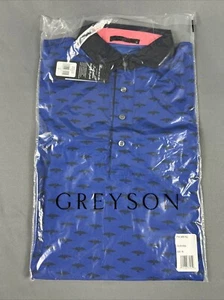 Greyson Golf Shirt Polo Osprey Print Medium Iona Blue Polyester NWT MSRP $118 - Picture 1 of 6