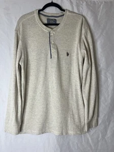 Us Polo Assn Mens Waffle Knit Henley Sweater Size XX Large Beige   Maroon Pony - Picture 1 of 12