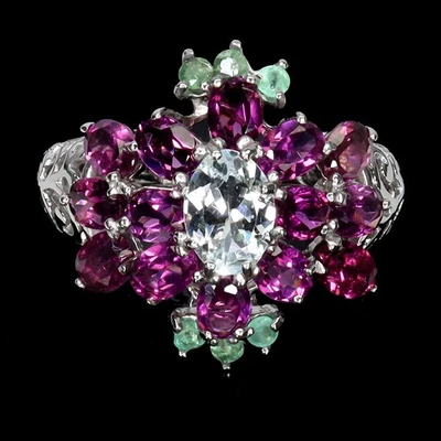 925 Anello Argento Sterling Ovale Acquamarina 6x4mm Gemma Smeraldo Misura 8 - Immagine 1 di 4