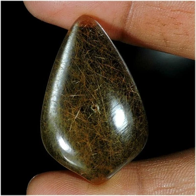 38.05Cts Natural Red Copper Needles Rutilated Quartz Pear Cabochon Gemstone W920 - Image 1 of 2