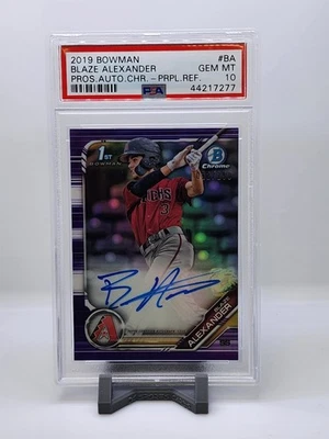 2019 Bowman Chrome Prospect Autographs Blaze Alexander Purple /250 PSA 10 - Image 1 of 2