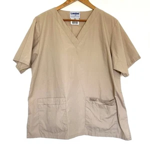 Landau Scrub Top Large Beige Short Sleeve Medical Uniform Workwear Pockets Shirt - Picture 1 of 9