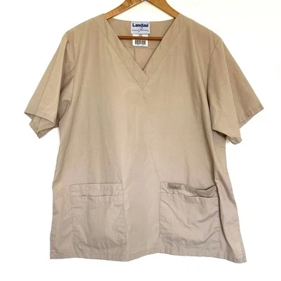 Camiseta Landau Scrub Top Bege Grande Manga Curta Uniforme Médico Roupa de Trabalho Bolsos - Imagem 1 de 4