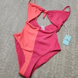 Marine Layer Swimsuit XS Havana Tie Front One Piece Azalea Hot Coral Size New - Picture 1 of 9