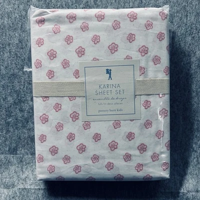 Pottery Barn Kids FULL Sheet Set Karina Pink Garden Flowers Daisies Floral NEW - Image 1 of 4