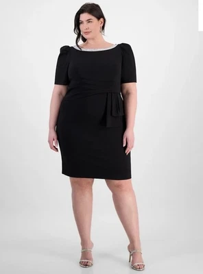 Alex Evenings Plus Size Boat Neck Puff-Sleeve Sheath DressSz18W $219 - Image 1 of 4