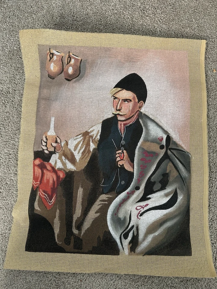 Vintage Unused Tapestry Canvas Imre Revesz (Hungarian 1859-1945) Tavern Portrait - Image 1 of 4