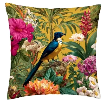 Kissen Bezug Samt 45 cm floral Vogel Garten Cottage Deko Boho botanisch Botanik - Bild 1 von 4