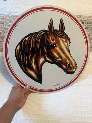 Letrero de madera MDF redondo estilo vintage cabeza de caballo 16" usado  Foto 1 de 4
