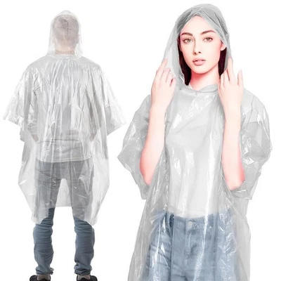 Rain Coat Hooded Poncho Clear Disposable Waterproof Jacket Wear Hiking 200 Pack - Image 1 of 4