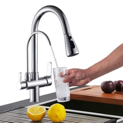 3 Way Double Handle Pure Water Kitchen Mixer Sink Tap Drinking Water Filter Tap - Image 1 of 4