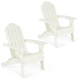 Patio Folding 2PCS Adirondack Chair Weather Resistant Cup Holder Yard White - Picture 1 of 7