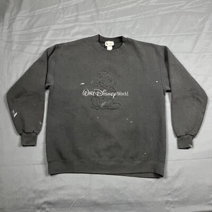 Vintage Walt Disney World Embroidered Crewneck Sweatshirt Black XL Thrashed 90s - Picture 1 of 9
