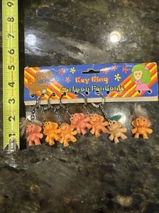 7 Vtg 60s Troll keychain keyring On Original Card - Picture 1 of 3
