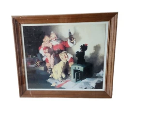 COCA-COLA Print Picture Framed SANTA CLAUS Poodle 3 Kids A Toast to the Season - Picture 1 of 5