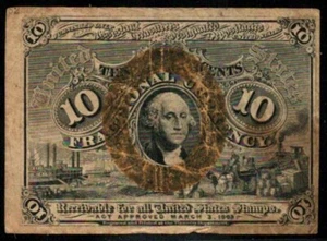 USA Civil War 1863 Fractional Currency - 10c Value - Circle Around Washington - Picture 1 of 2