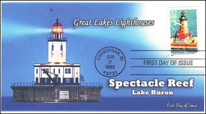 AO-2971,1995, Great Lakes Lighthouses, FDC, Add-on Cachet, Spectacle Reef, Lake - Picture 1 of 1