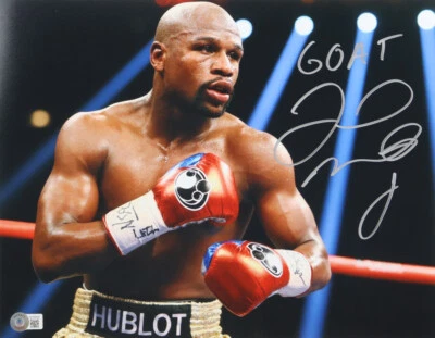 Floyd Mayweather Jr "GOAT Great All Time Inscription" Signed 11x14 Beckett BAS - Image 1 of 2