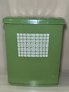 VTG Avocado Green Clothes Hamper Laundry Mid Century Hard Plastic Modern Design - Picture 1 of 17