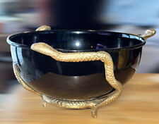 Black And Gold Tone Metal Snake Bowl w Footed Base.  Food Safe Elegant & Spooky