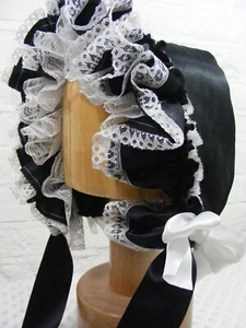 ADULT BABY SISSY BONNET BLACK SATIN VICTOIAN FANCYDRESS COSTUME COSPLAY - Picture 1 of 5