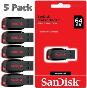SanDisk Cruzer Blade 64GB USB 2.0 Flash Drive Thumb Memory Stick Lot Pack of 5 - Picture 1 of 5