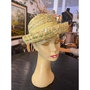 vintage 1950s pale green straw hat, 50s millinery, summer hat, kentucky derby - Picture 1 of 7